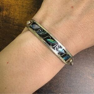 Abalone Shell Inlay Hinged Cuff Bracelet Alpaca Silver Made in Mexico